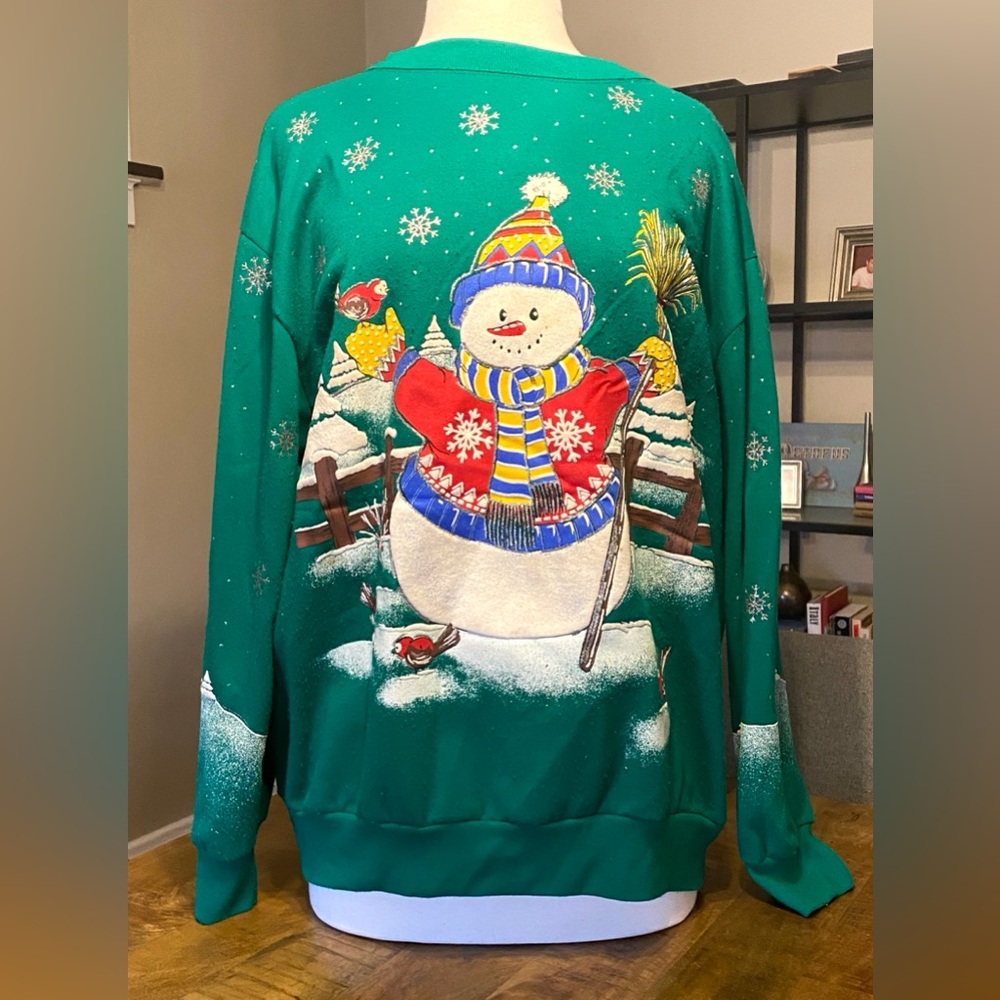 Vintage Holiday Time Snowman Christmas Sweatshirt Ugly XMAS Sweater Party Large